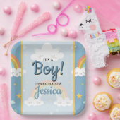 Cute Rainbow and Sleeping Cloud Baby Shower Papieren Bordje (Feest)