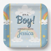 Cute Rainbow and Sleeping Cloud Baby Shower Papieren Bordje (Voorkant)