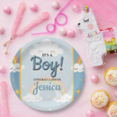 Cute Rainbow and Sleeping Cloud Baby Shower Papieren Bordje (Feest)