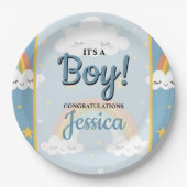 Cute Rainbow and Sleeping Cloud Baby Shower Papieren Bordje (Voorkant)