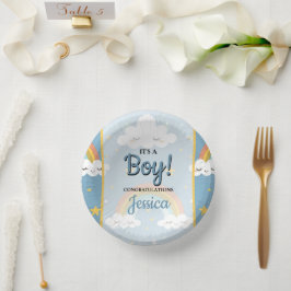 Cute Rainbow and Sleeping Cloud Baby Shower Papieren Kommen