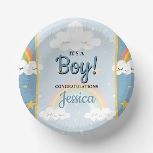 Cute Rainbow and Sleeping Cloud Baby Shower Papieren Kommen (Voorkant)