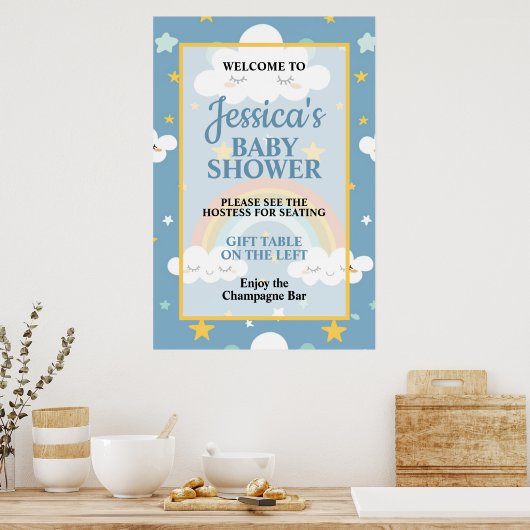 Cute Rainbow and Sleeping Cloud Baby Shower Poster (Keuken)