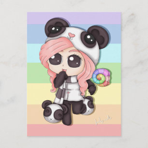 Cute Rainbow Anime Panda Girl Briefkaart