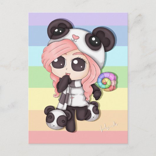 Cute Rainbow Anime Panda Girl Briefkaart (Voorkant)
