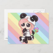Cute Rainbow Anime Panda Girl Briefkaart (Voorkant / Achterkant)