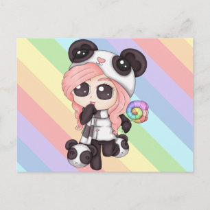 Cute Rainbow Anime Panda Girl Briefkaart