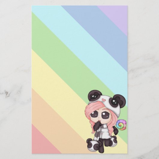 Cute Rainbow Anime Panda Girl Briefpapier (Voorkant)
