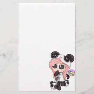 Cute Rainbow Anime Panda Girl Briefpapier