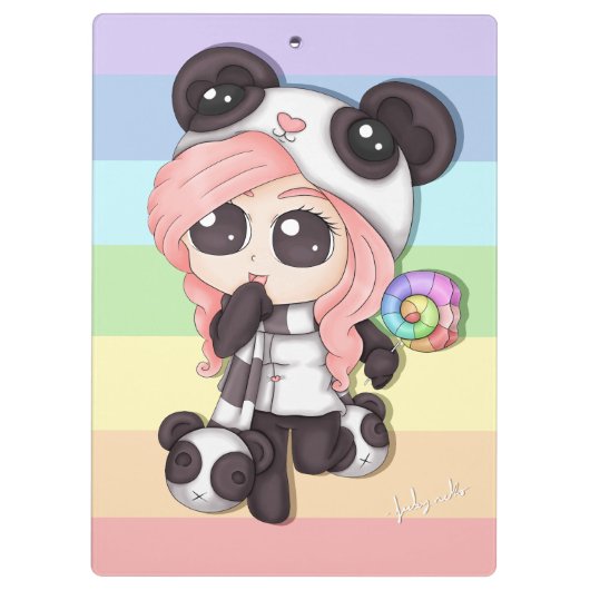 Cute Rainbow Anime Panda Girl Klembord (Achterkant)