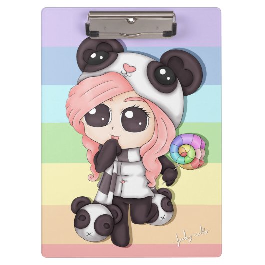 Cute Rainbow Anime Panda Girl Klembord (Voorkant)