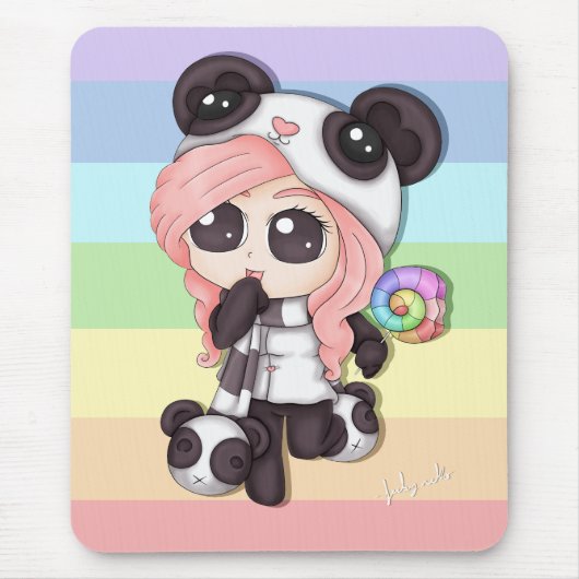 Cute Rainbow Anime Panda Girl Muismat (Voorkant)