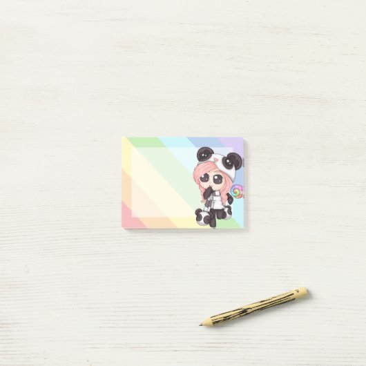 Cute Rainbow Anime Panda Girl Post-it® Notes (Op bureau)