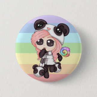 Cute Rainbow Anime Panda Girl Ronde Button 5,7 Cm