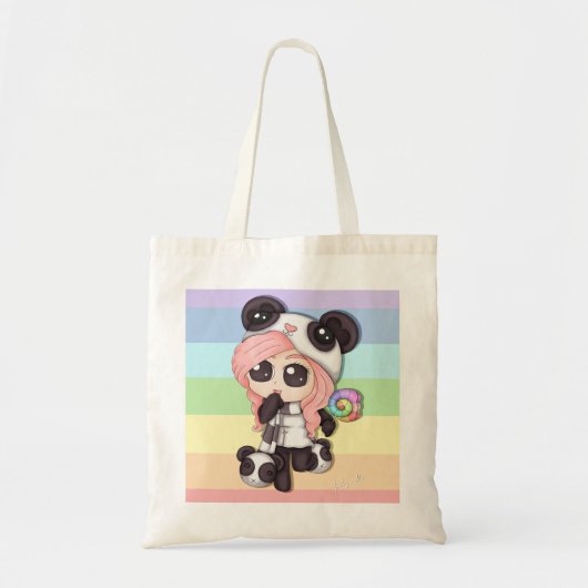 Cute Rainbow Anime Panda Girl Tote Bag (Voorkant)