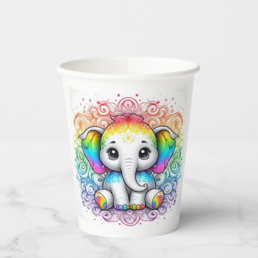 Cute rainbow baby elephant paper cup papieren bekers (Links)