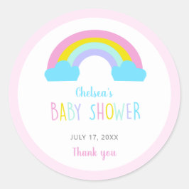 Cute Rainbow Baby shower Dank u Roze pastel Ronde Sticker