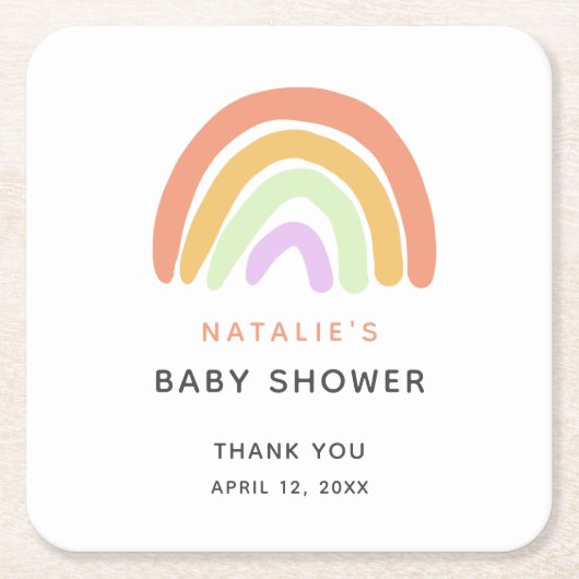 Cute Rainbow Baby shower Elegant Simple Peach Kartonnen Onderzetters (Voorkant)