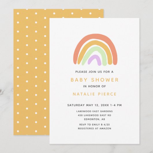 Cute Rainbow Baby shower Elegant Simple Yellow Kaart (Voorkant / Achterkant)