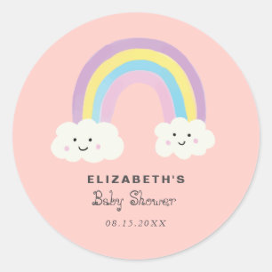Cute Rainbow Baby shower Girl Pink Kawaii Modern Ronde Sticker