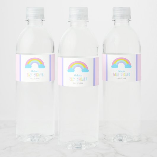 Cute Rainbow-Baby shower heldere zachte pastkleure Waterfles Etiket (Flessen)