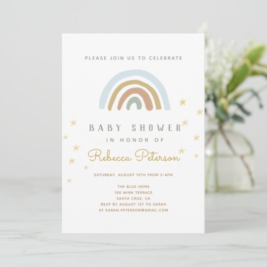 Cute Rainbow Baby shower Invitation Kaart (Staand voorkant)