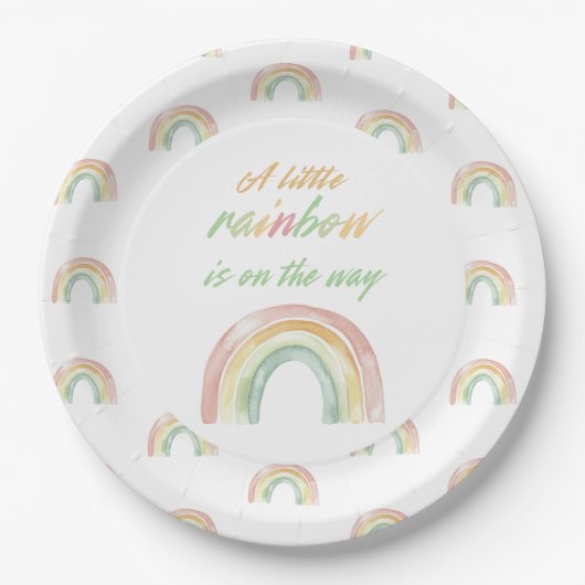 Cute Rainbow Baby shower Papieren Bordje (Voorkant)