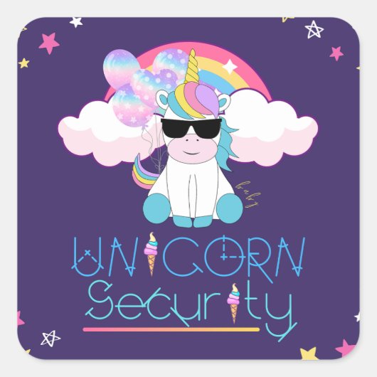Cute Rainbow Baby Unicorn Security T-Shirt Napkin Vierkante Sticker (Voorkant)