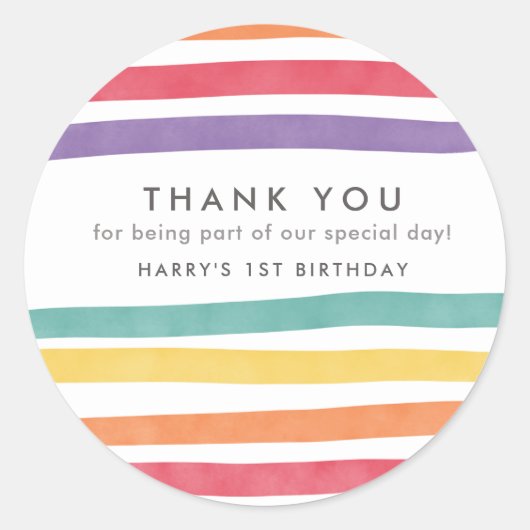 Cute Rainbow Birthday Party Dank u wel! Ronde Sticker (Voorkant)