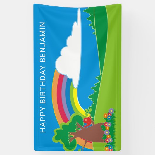 Cute Rainbow Birthday Party Spandoek (Verticaal)