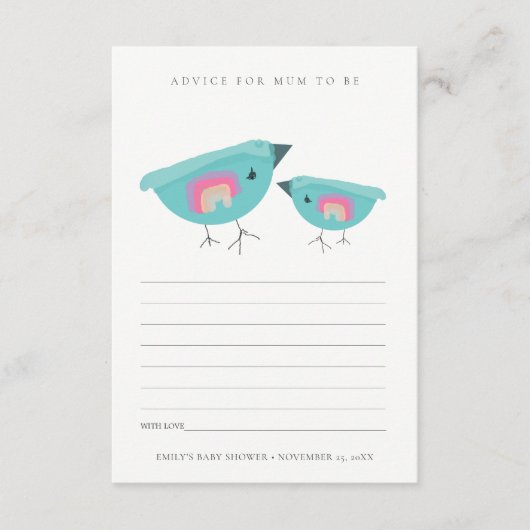 Cute Rainbow Blue Birdy Advising Mum Baby shower Informatiekaartje (Voorkant)