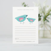 Cute Rainbow Blue Birdy Advising Mum Baby shower Informatiekaartje (Staand voorkant)