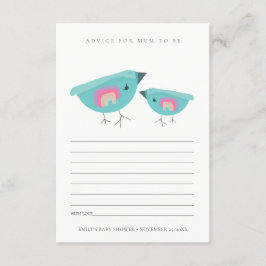 Cute Rainbow Blue Birdy Advising Mum Baby shower Informatiekaartje