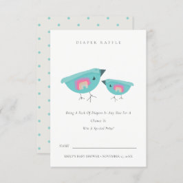 Cute Rainbow Blue Birdy Diaper Raffle Baby shower Informatiekaartje