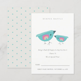 Cute Rainbow Blue Birdy Diaper Raffle Baby shower Informatiekaartje