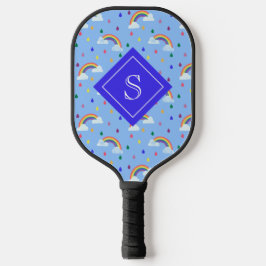 Cute Rainbow Blue Sky gepersonaliseerd monogram Pickleball Paddle