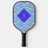 Cute Rainbow Blue Sky gepersonaliseerd monogram Pickleball Paddle (Achterkant)