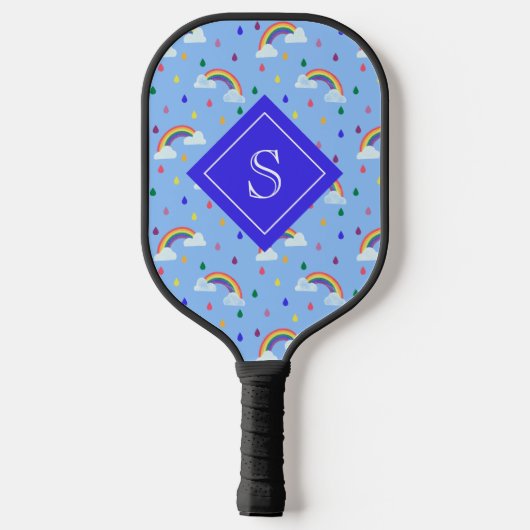 Cute Rainbow Blue Sky gepersonaliseerd monogram Pickleball Paddle (Achterkant)