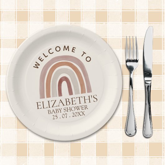 Cute Rainbow Boho Baby Shower Papieren Bordje