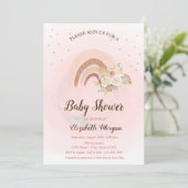 Cute Rainbow Boho Flowers Baby shower Uitnodiging (Staand voorkant)