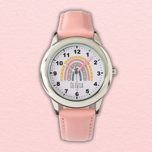 Cute Rainbow Boho Watercolor Multicolor Horloge (Creator heeft geüpload)