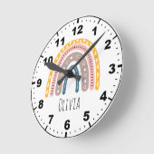 Cute Rainbow Boho Watercolor Multicolor Ronde Klok (Hoek)