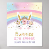 Cute Rainbow Bunny 1st Birthday Sweet Treat Sign Poster (Voorkant)