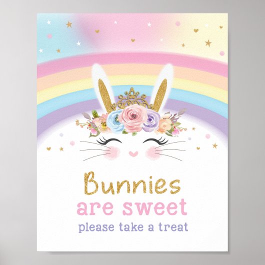 Cute Rainbow Bunny 1st Birthday Sweet Treat Sign Poster (Voorkant)
