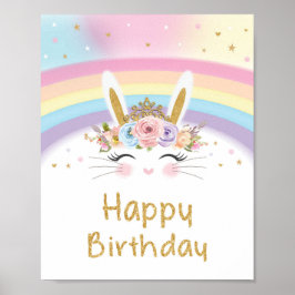 Cute Rainbow Bunny Happy Birthday Sign Poster