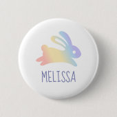 Cute Rainbow Bunny Rabbit Custom Name Button (Voorkant)