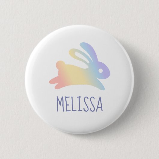Cute Rainbow Bunny Rabbit Custom Name Button (Voorkant)