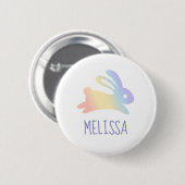 Cute Rainbow Bunny Rabbit Custom Name Button (Voorkant /achterkant)
