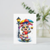 Cute Rainbow Bunny with Umbrella Design Briefkaart (Staand voorkant)