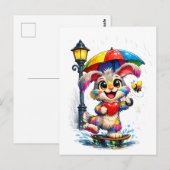 Cute Rainbow Bunny with Umbrella Design Briefkaart (Voorkant / Achterkant)